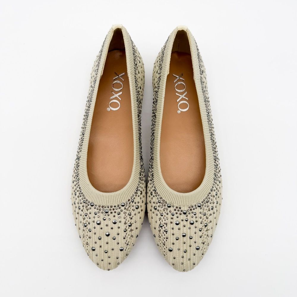 XOXO Laine Studded Ballet Flats Stretch Knit Slip On Sparkle Off White 6 NEW - Picture 5 of 15